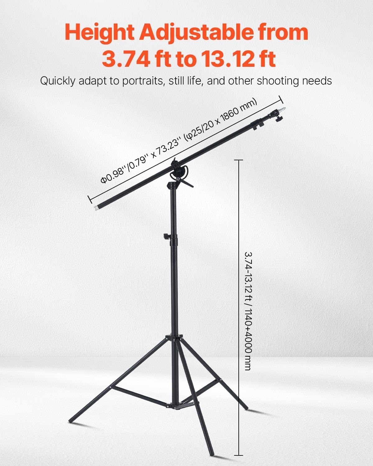 Air Cushioned Aluminum Photography Light Stand with Boom Arm Adjustable