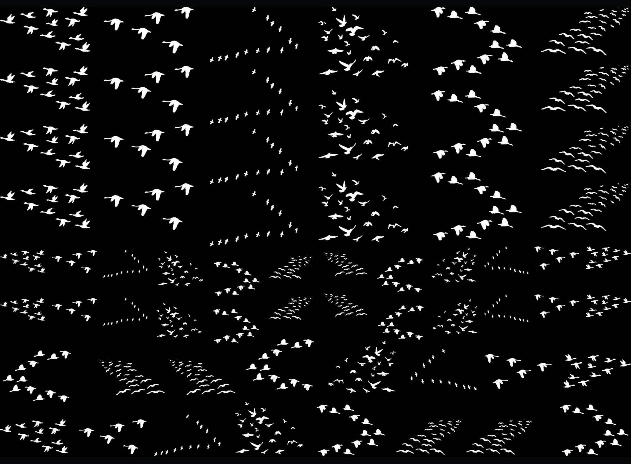 Bird Flocks 61 pcs White Fused Glass Decals