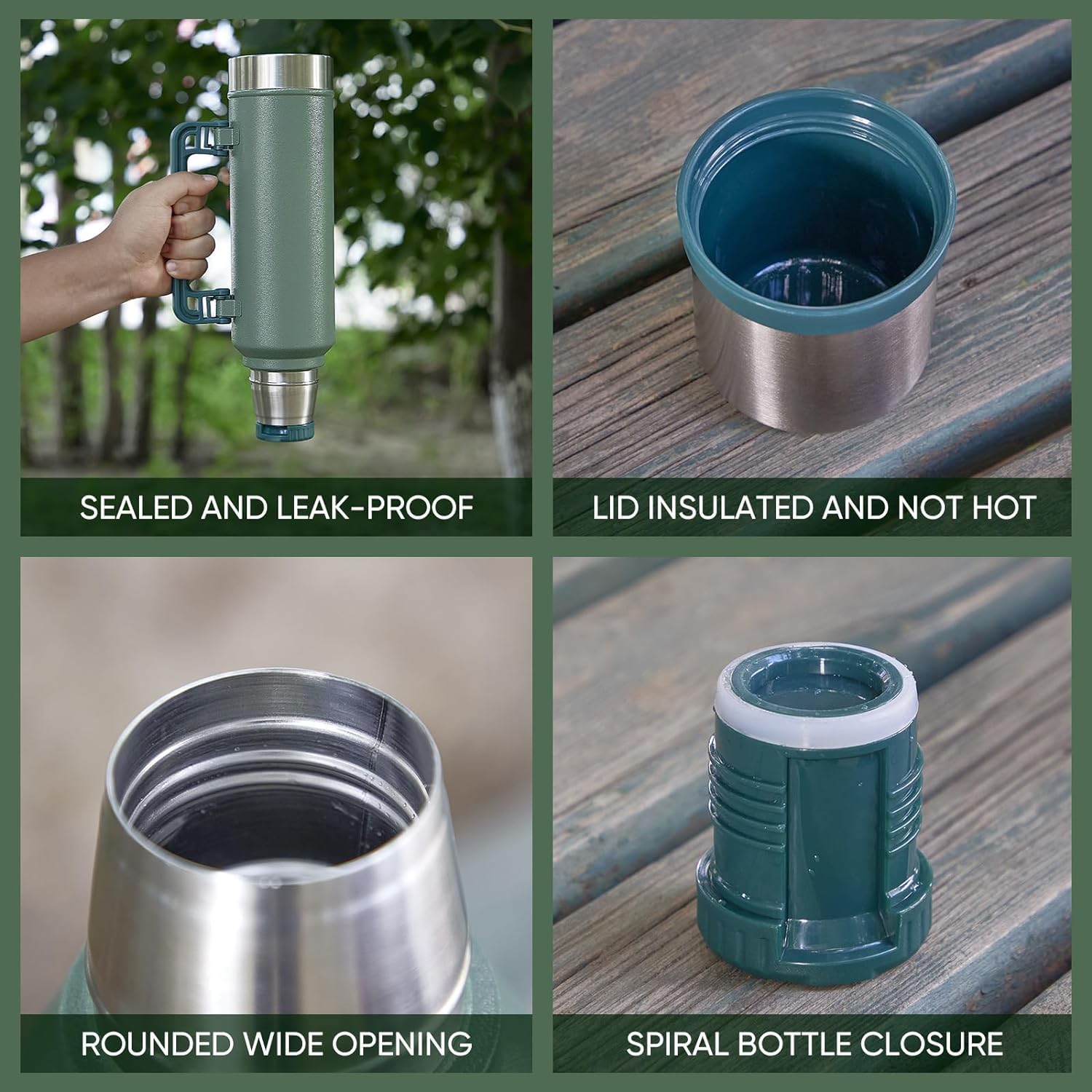 Multifunctionele thermosfles voor onderweg, roestvrijstalen fles met dop die ook dienst doet als kopje, perfect voor warme koffie en thee buiten, kamperen, werken - overal (blauw, 1000 ml