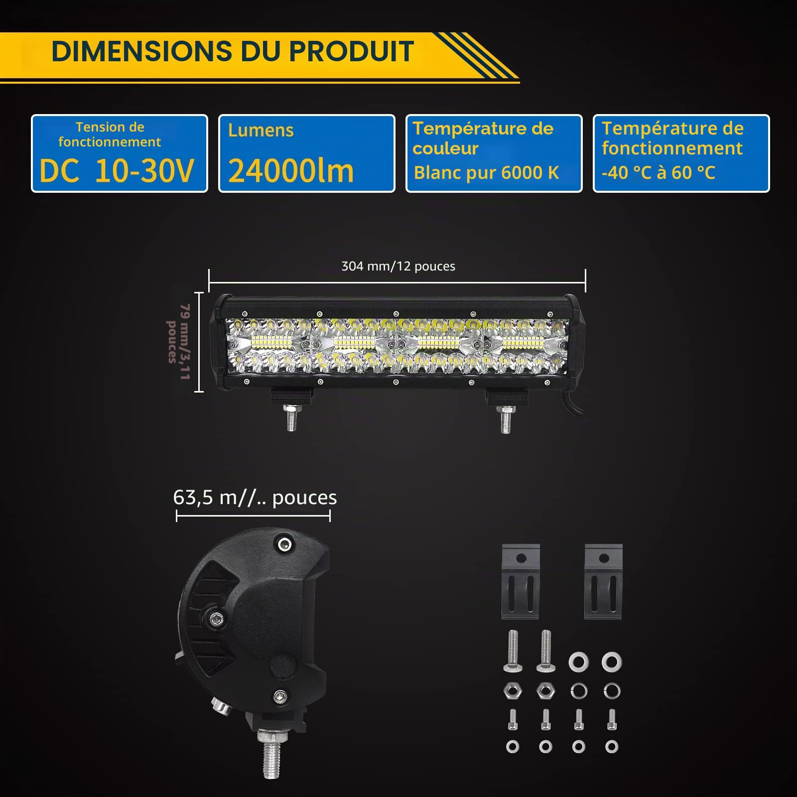 Willpower Barre LED 30cm 12'' 240W Spot et Inondation 12V 24V Étanche Phare de Travail pour 4x4 Voiture Camion Tracteur Quad Véhicule Bateau avec Câblage