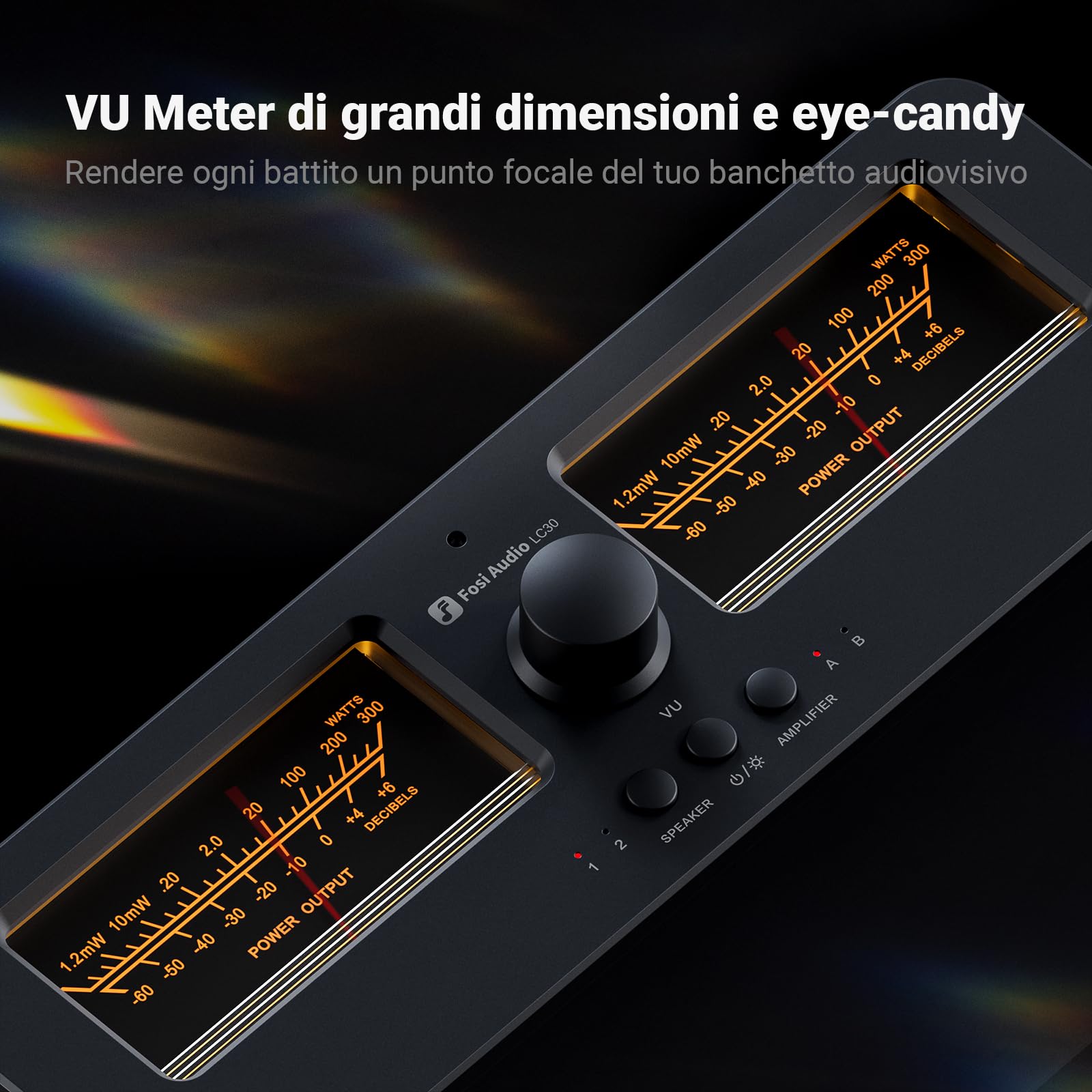 Fosi Audio LC30 Nero Dual VU Meter Audio Visualizer, Commutatore 2 Ingressi 2 Uscite Vintage per Amplificatori Stereo ad Alta Potenza, Componente per Home Theater, ConTelecomando