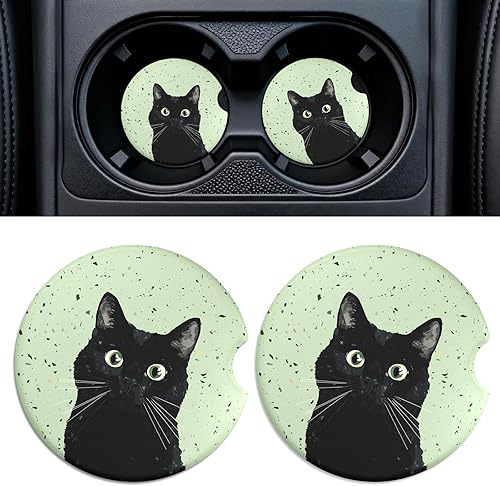 Miniatura 24 de Portavasos de cerámica para automóvil, paquete de 2 unidades, posavasos absorbentes antideslizantes de 2.56 pulgadas con base de corcho y muesca sea