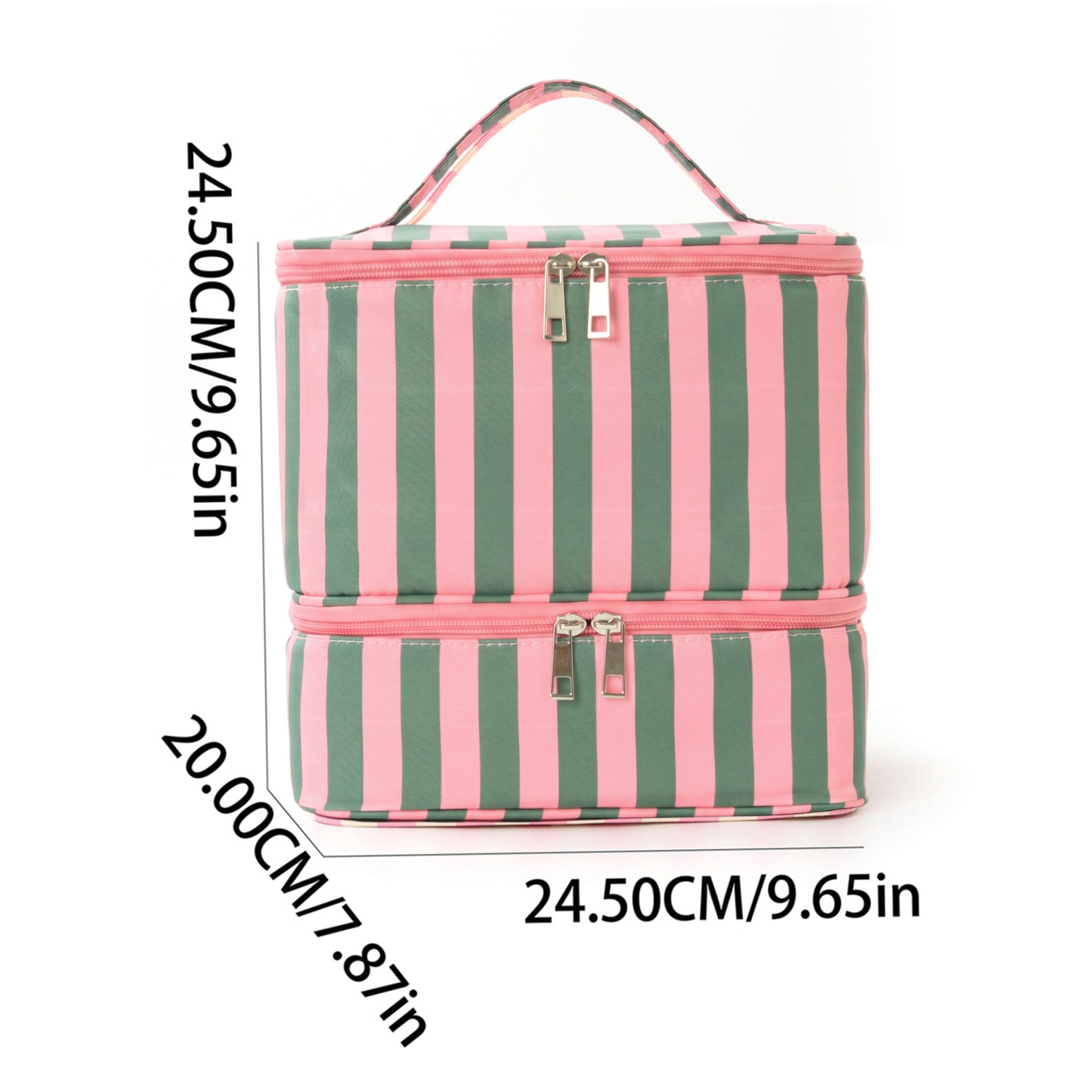 Borsa organizer per smalti, organizer a doppio strato con scomparti multipli, borsa per kit unghie di grande capacità, a strisce verdi e 1