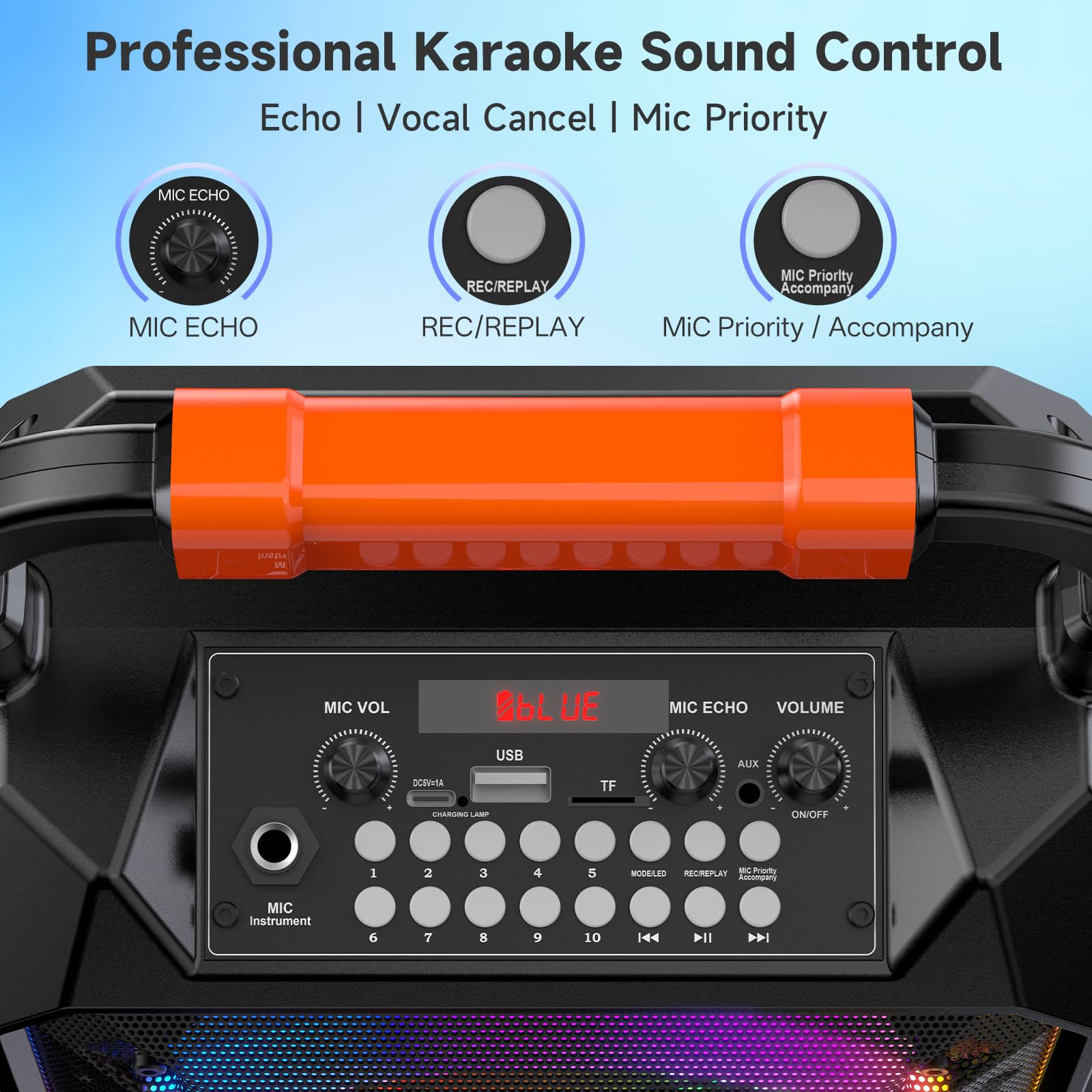HWWR Macchina per karaoke, 2 microfoni, altoparlante portatile Bluetooth per karaoke con luci DJ, per feste e all'aperto, microfono wireless per karaoke per adulti e bambini, sistema PA karaoke