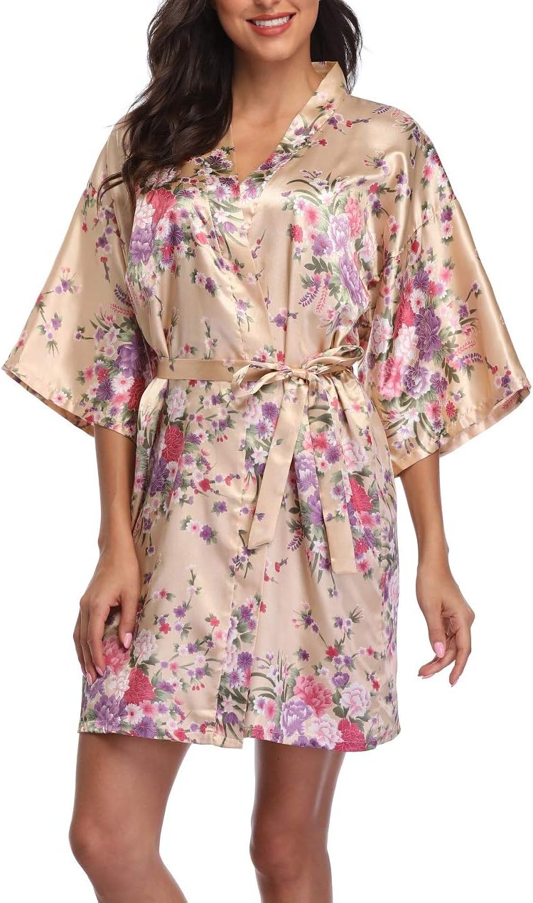 Women's Floral Silk Kimono Robes Bridesmaid Satin Robes Wedding Party Sleepwear - Image 2