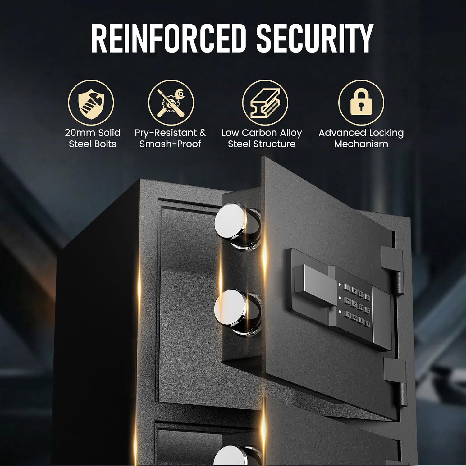 Kavey Double Door Home Safe, 5.5 Cub 220° Wide Opening Safe Box with Backlit Digital Keypad, Adjustable Shelf, Security Safe with Dual Alarm, LED Lights for Jewelry Money Document, Home Office