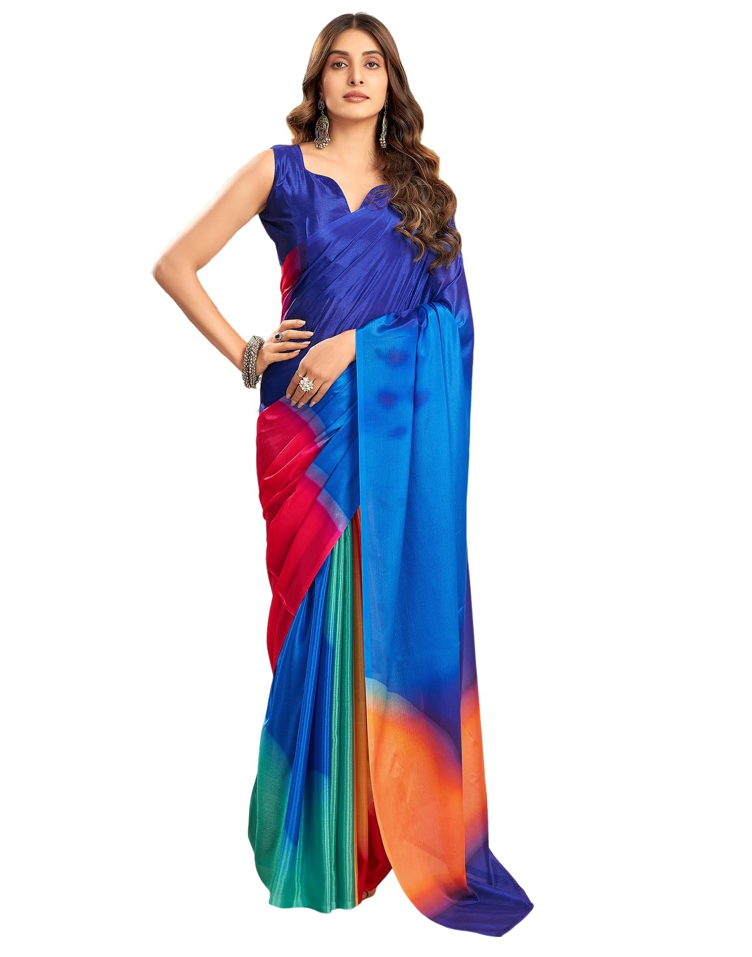 SIRIL Women's Printed Silk Crepe Saree with Unstitched Blouse