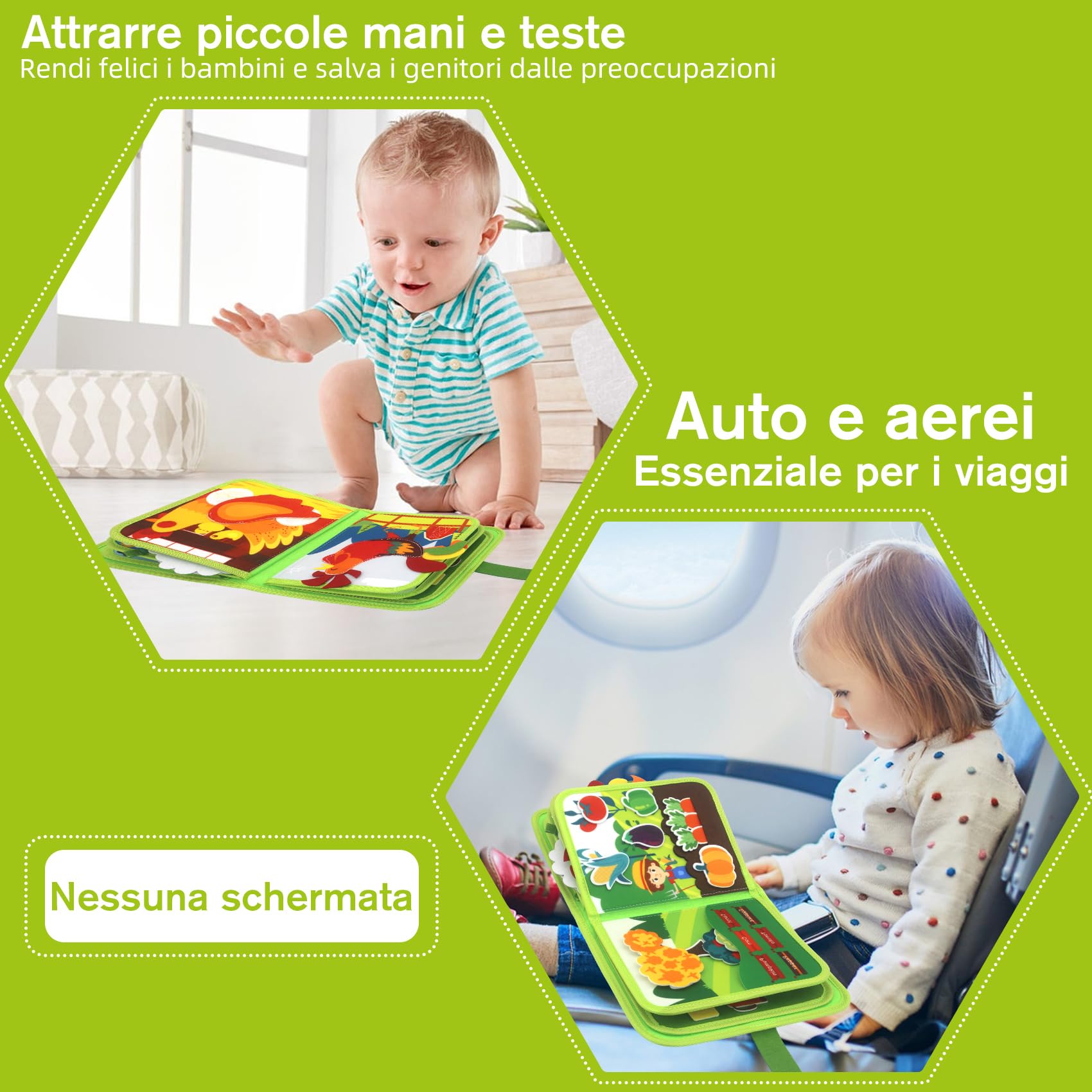 Meafeng Busy Board Libro Montessori Interattivo 1 Anno, Quiet Book sensoriale educativo, Giochi Montessori 1 2 3 4 5 6 Anni, Pannello di Feltro attività, Valigetta Montessori Bambini