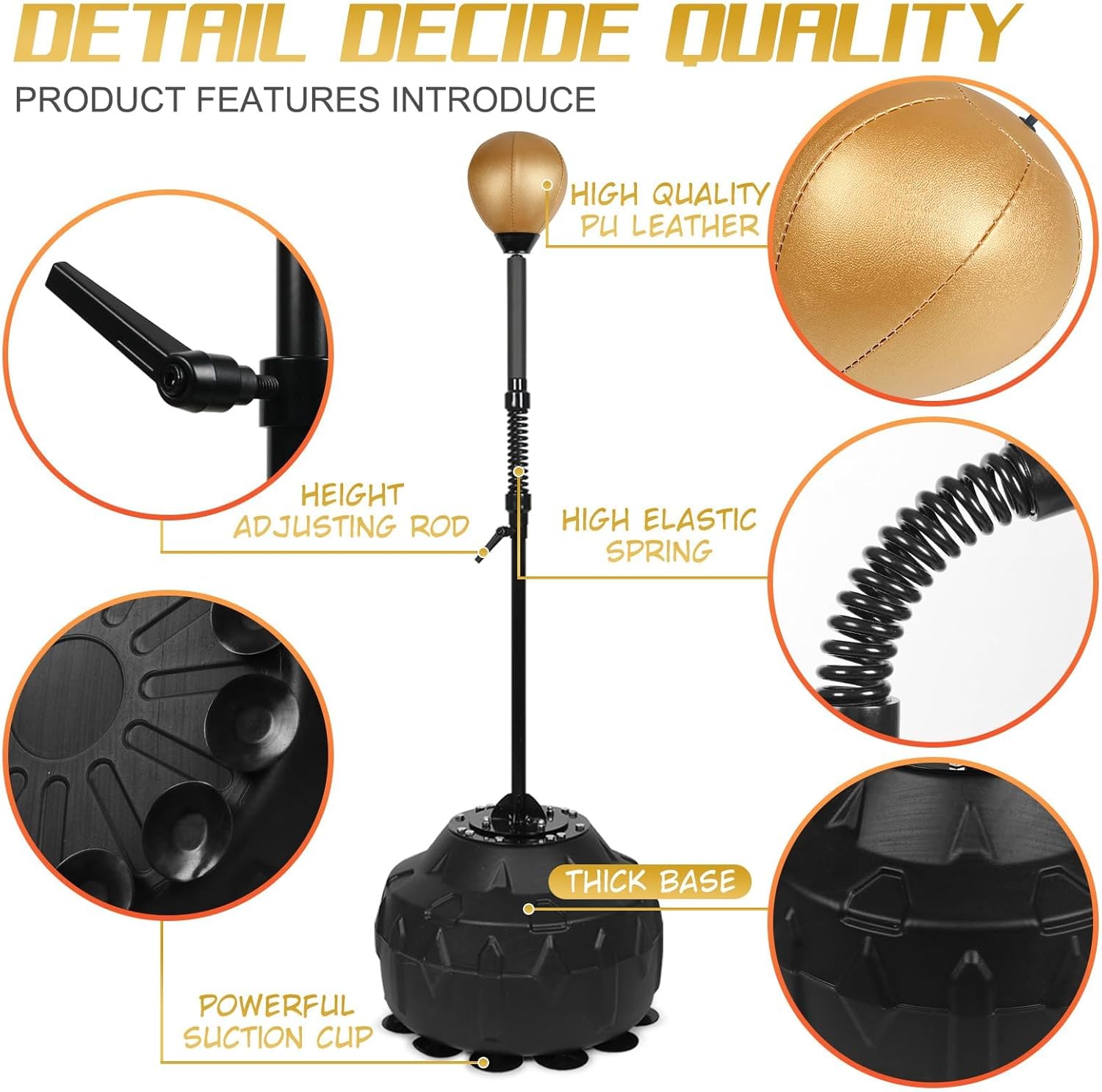 INNOLIFE Reflex Bag Adjustable Height Speed Bag Punching Bag Free Standing Boxing Bag Reinforced Spring Strong Durable Relief Stress Ball