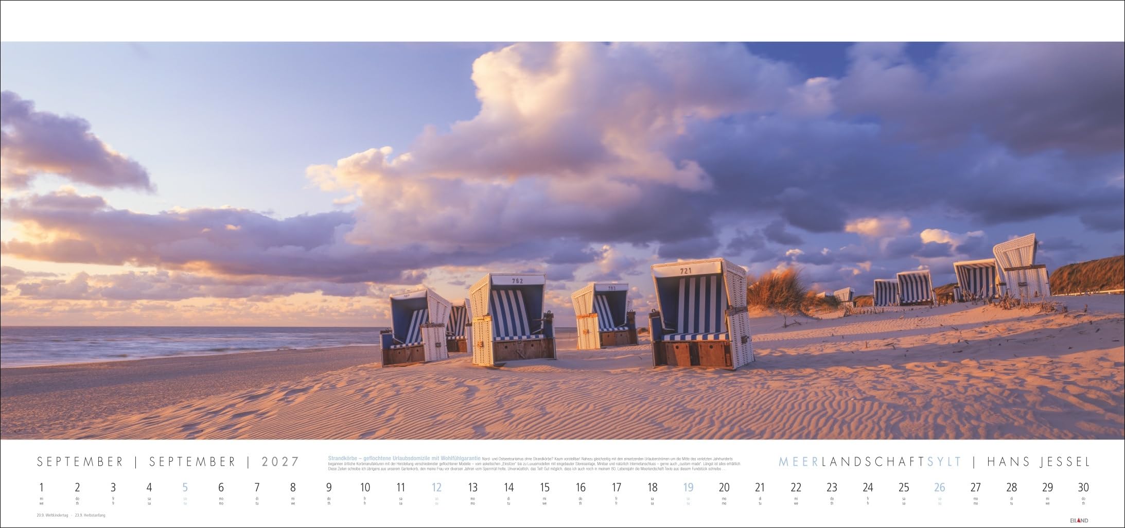 Meerlandschaft SYLT Kalender 2027 - Hans Jessel: Großer Panorama-Wandkalender mit Fotos des bekannten Künstlers Hans Jessel. Meereslandschaften eingefangen in einem XXL-Fotokalender.