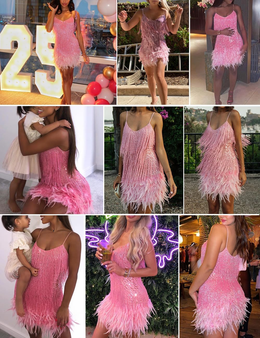 Women's Sequin Cocktail Dresses 1920s Flapper Dress Gatsby Fringe Mini Dresses Feather Prom Party Dress - Image 5