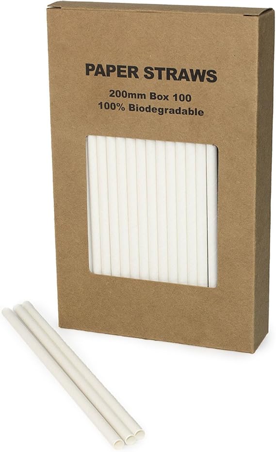 Plain White Paper Straws Bulk, Pure Solid All White Paper Drinking Straws for