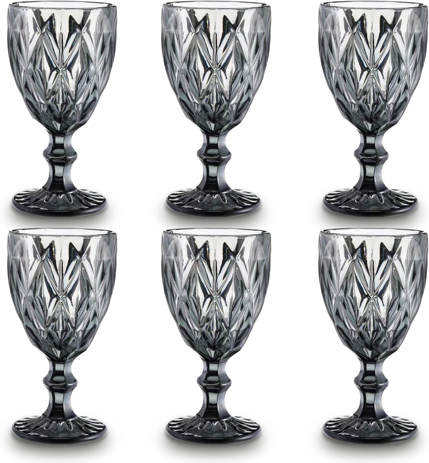 StarLuckINT Colored Glass Goblet Set of 6, Embossed Design