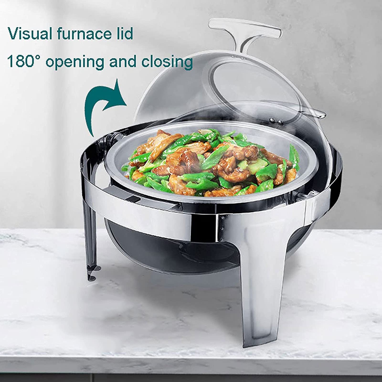 Scaldavivande Elettrico in Acciaio Inox R con Coperchio in Vetro, Contenitore Termico Professionale per Scaldavivande A Buffet, Piastra Riscaldante per Servire, Colore Rotondo