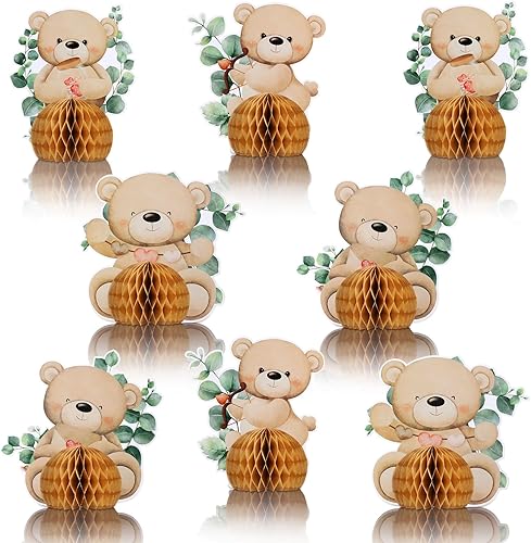 Hiboom 8 piezas de centro de mesa de oso para baby shower, suministros de fiesta de oso para baby shower, decoración de fiesta de bebé, centros de
