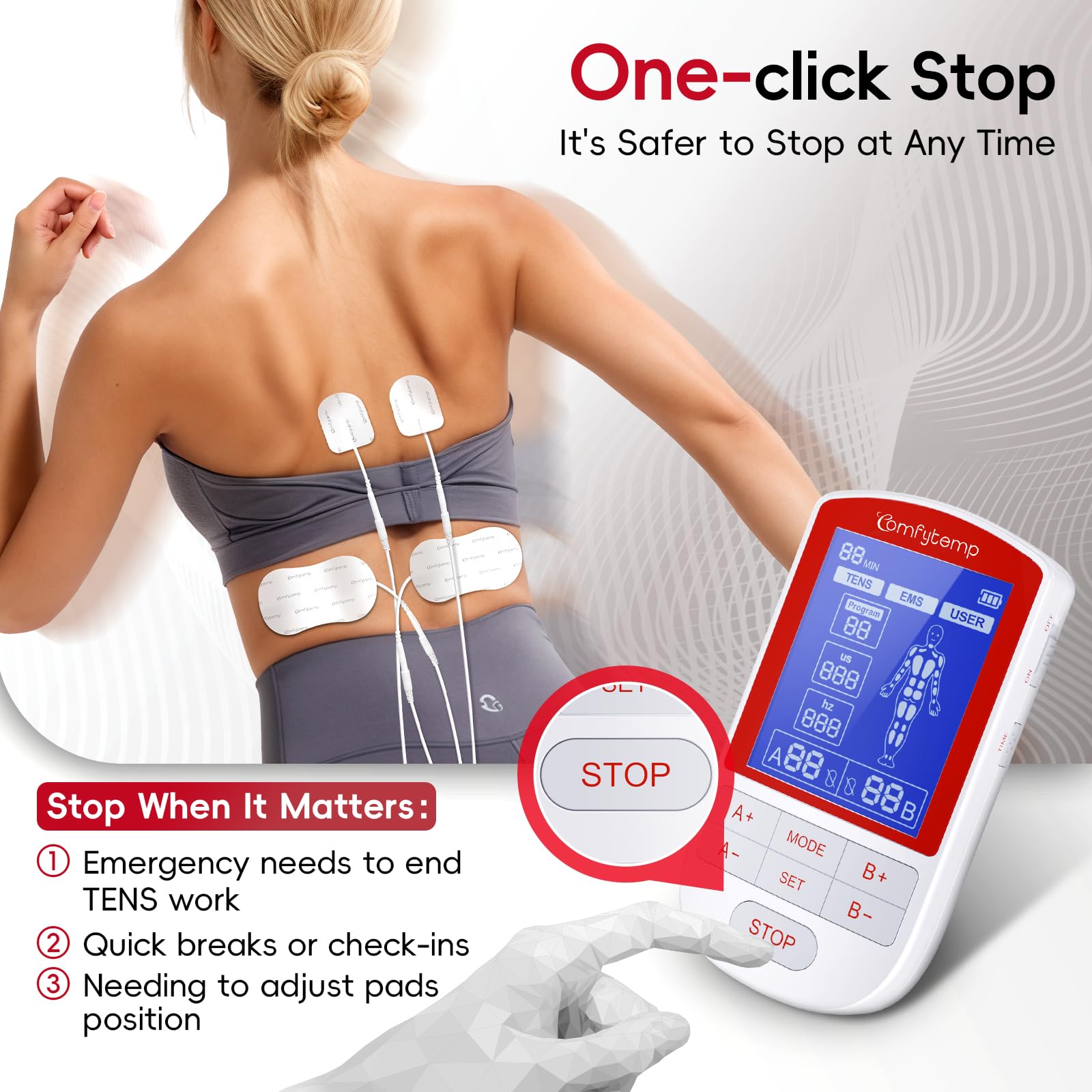 Comfytemp 3-in-1 TENS Unit with Large Back Pad, Pain Relief & EMS&User Mode — Amazon image 7