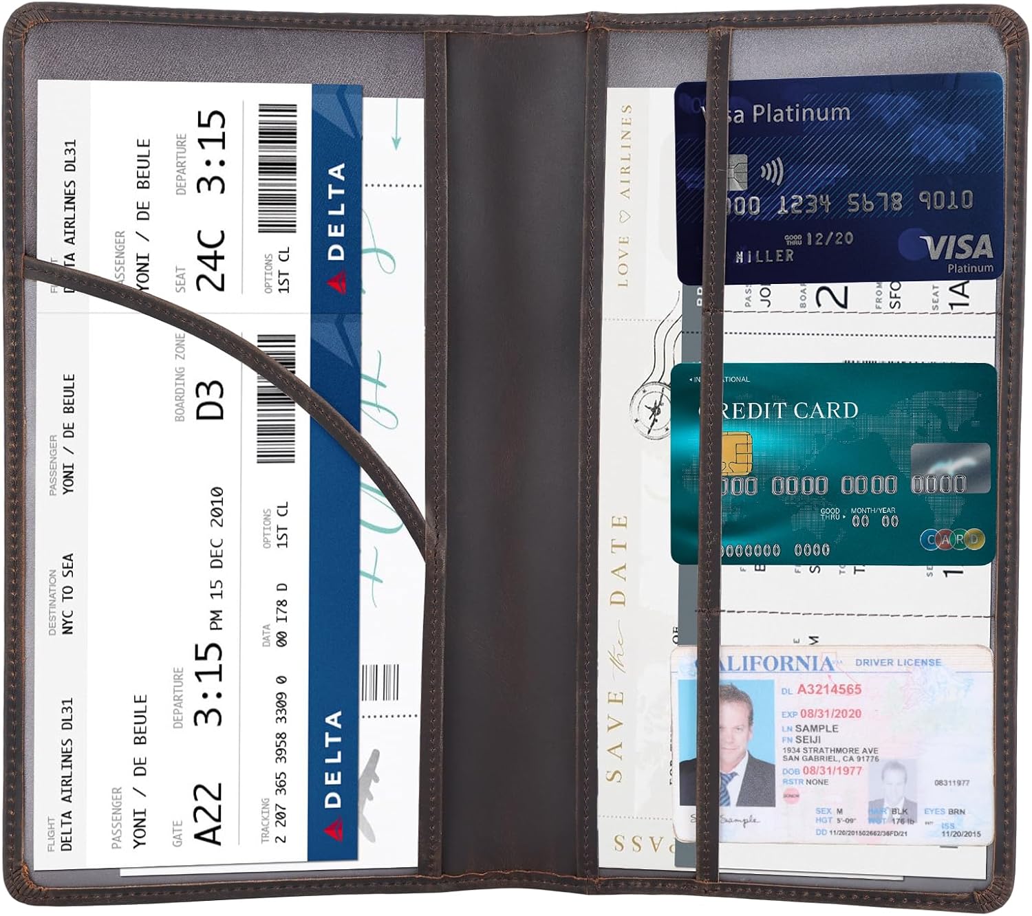 Polare Vintage Full Grain Leather Car Registration and Insurance Card Holder, Vehicle Glove Box Organizer Car Essentials RFID Wallet Case for Driver License, Cards & Documents