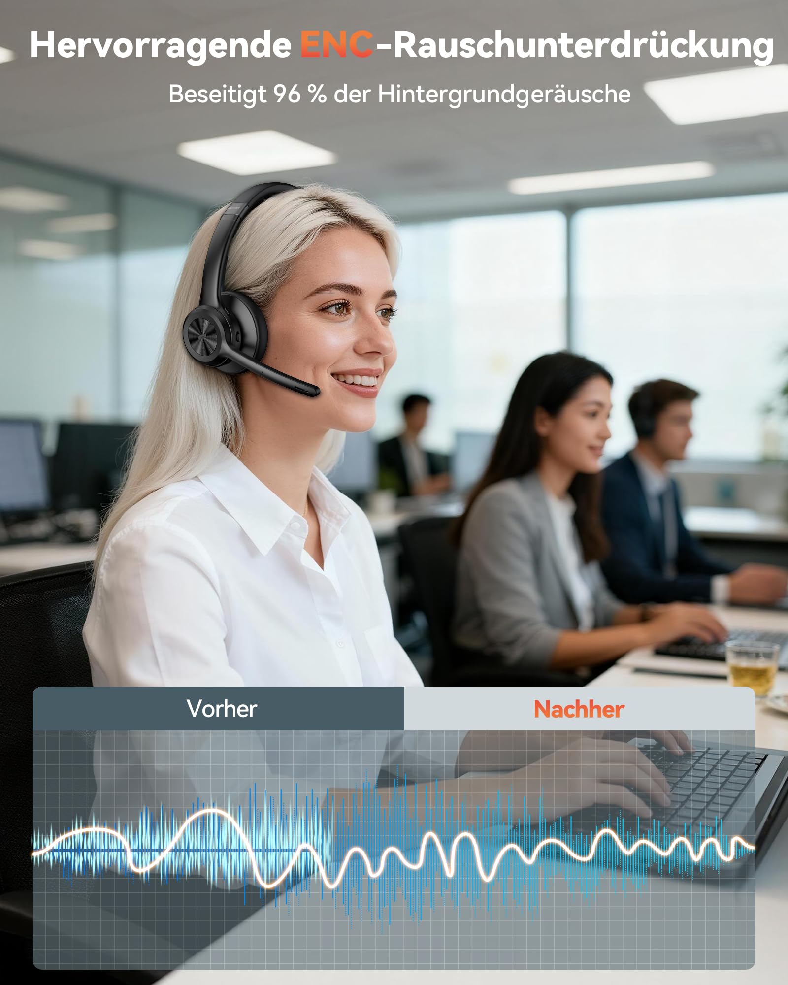 TechRise Bluetooth Headset mit Mikrofon, ENC Noise Cancelling & USB-Dongle
