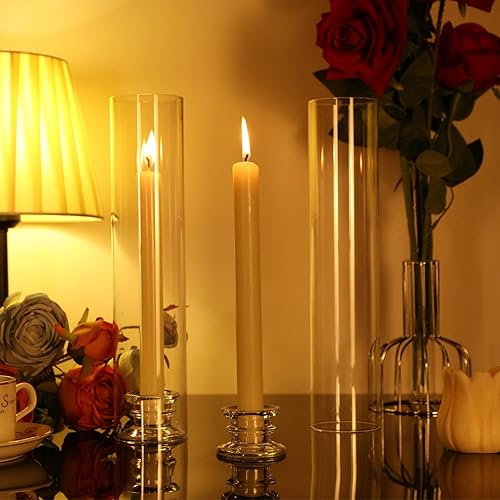Miniatura 3 de Juego de 6 portavelas moderno con cubierta de chimenea, portavelas cónico de cristal para velas cónicas de huracán de 12 pulgadas, soporte grande de