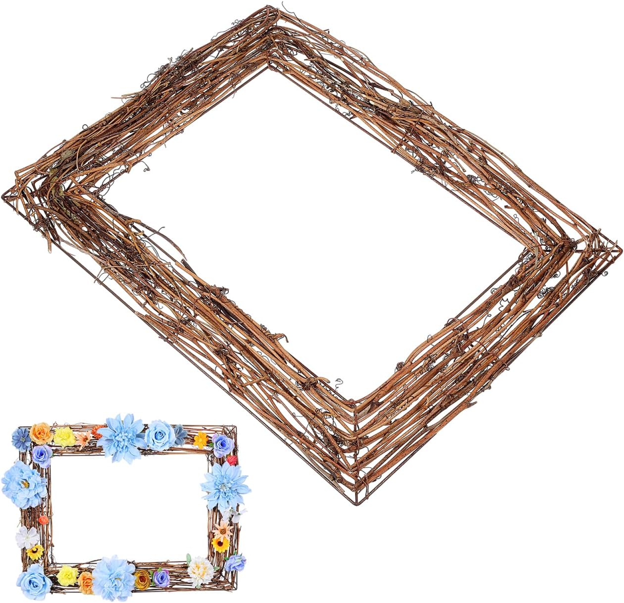 Cabilock Natural Grapevine Wreath, 17in Rectangle Rattan Twig Wreath Base, Decorative Rattan Frame for Easter DIY Crafts Seasonal Front Door Wall Window, Wedding and Party Decor