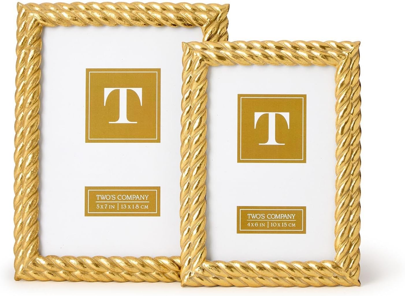 Two's Company Gold Double Rope Photo Frame, 8-Inch, Resin, Set of 2