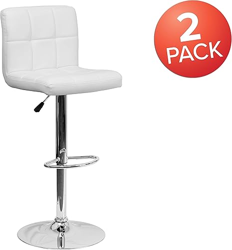 Miniatura 4 de Flash Furniture Alexandra - Juego de 2 taburetes de bar de vinilo acolchado blanco contemporáneo con base cromada