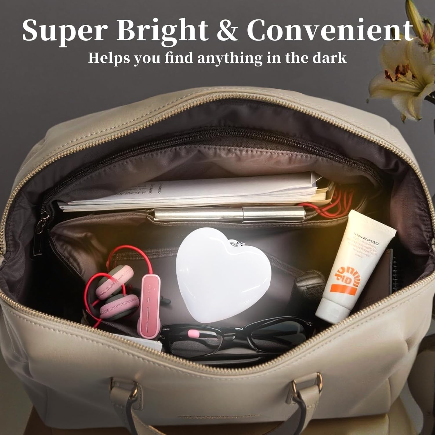 2Pcs Rechargeable Purse Light Handbag Light,2.8" LED Bag Lights for Purse with Automatic Touch Sensor,Heart and Moon Shaped Lamp,Purses Must Haves Accessories,Valentine's Day Gifts for Women,Girls - Image 3