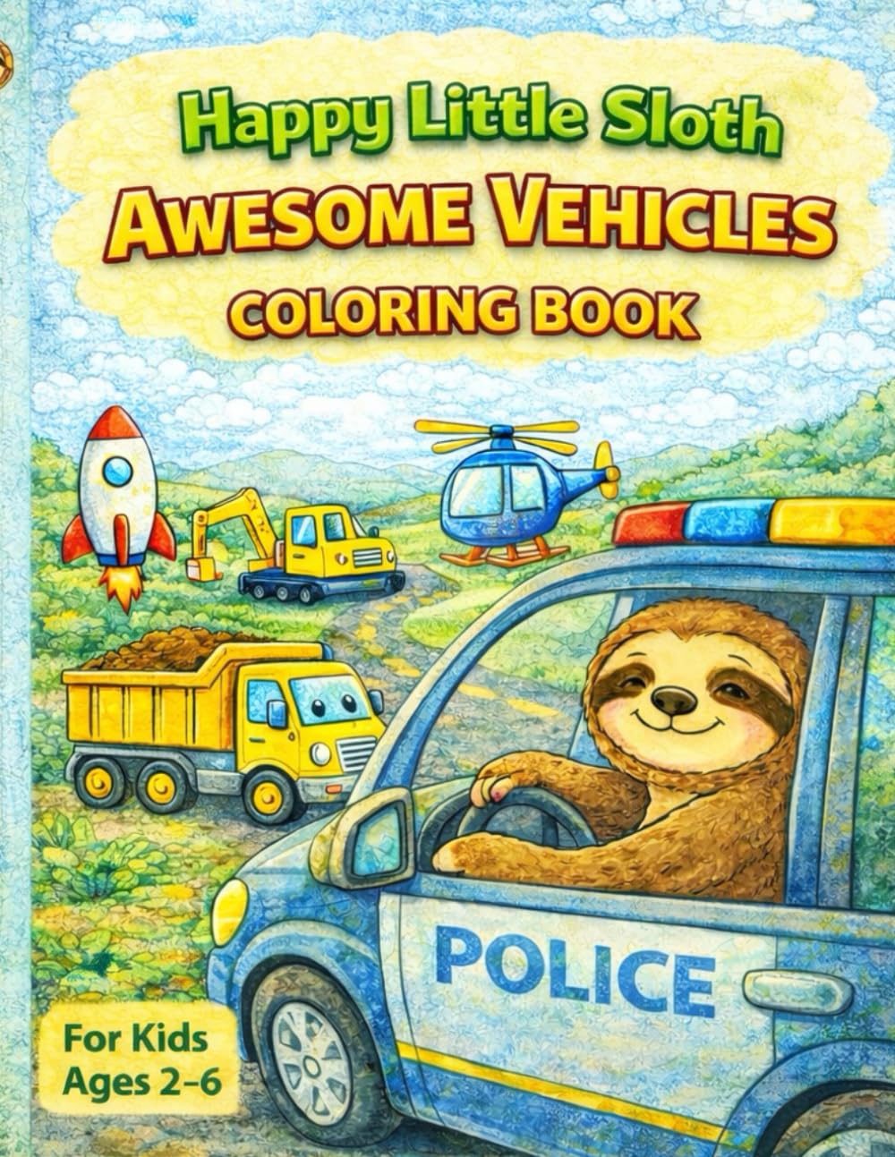 Happy Little Sloth: Awesome Vehicles Coloring Book: A Fun and Simple Coloring Book for Kids Ages 2–6 (Happy Little Sloth, Coloring book)