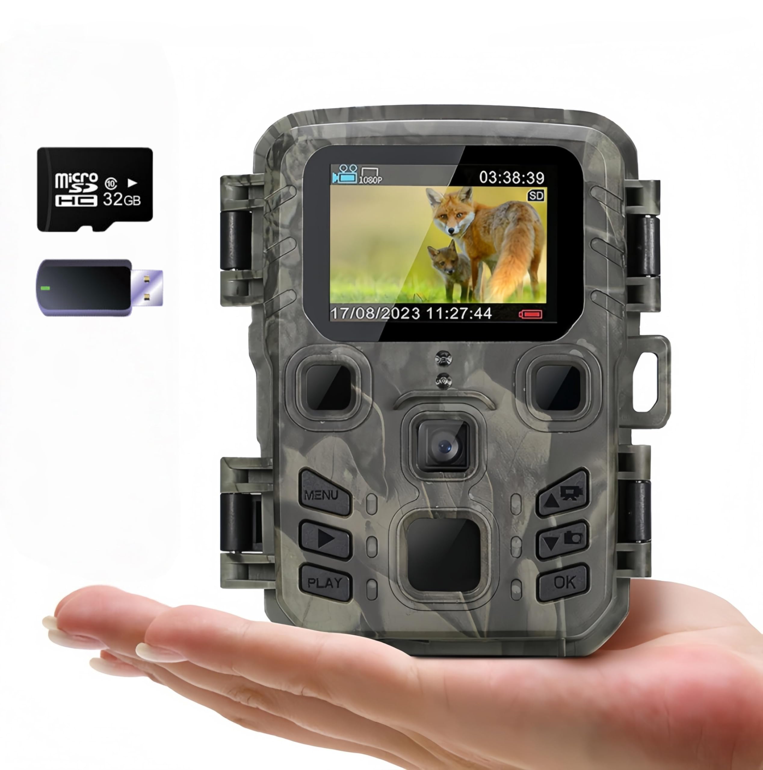 Mini Wildkamera 20MP 1080P HD mit Nachtsicht & Bewegungsmelder - IP65 Wasserdicht + 32GB Karte - Wildlife Camera für Jagd/Garten - Tierkamera mit 850nm IR LEDs