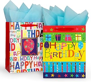 Large Happy Birthday Gift Bags with Matching Tissue Paper