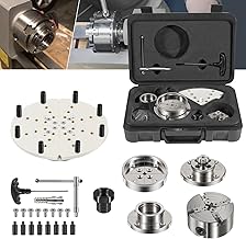 4 Inch Wood Lathe Chuck Set 1" x 8 tpi Thread & 3/4"x16 tpi Adapter, Self Centering 4 Jaw Wood Turning Chuck set with 3 frequently used types of Jaws