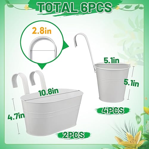 Miniatura 6 de MADHOLLY Paquete de 6 macetas colgantes de metal para valla de hierro con drenaje, macetas colgantes de 10.6 pulgadas y 5.1 pulgadas para barandilla