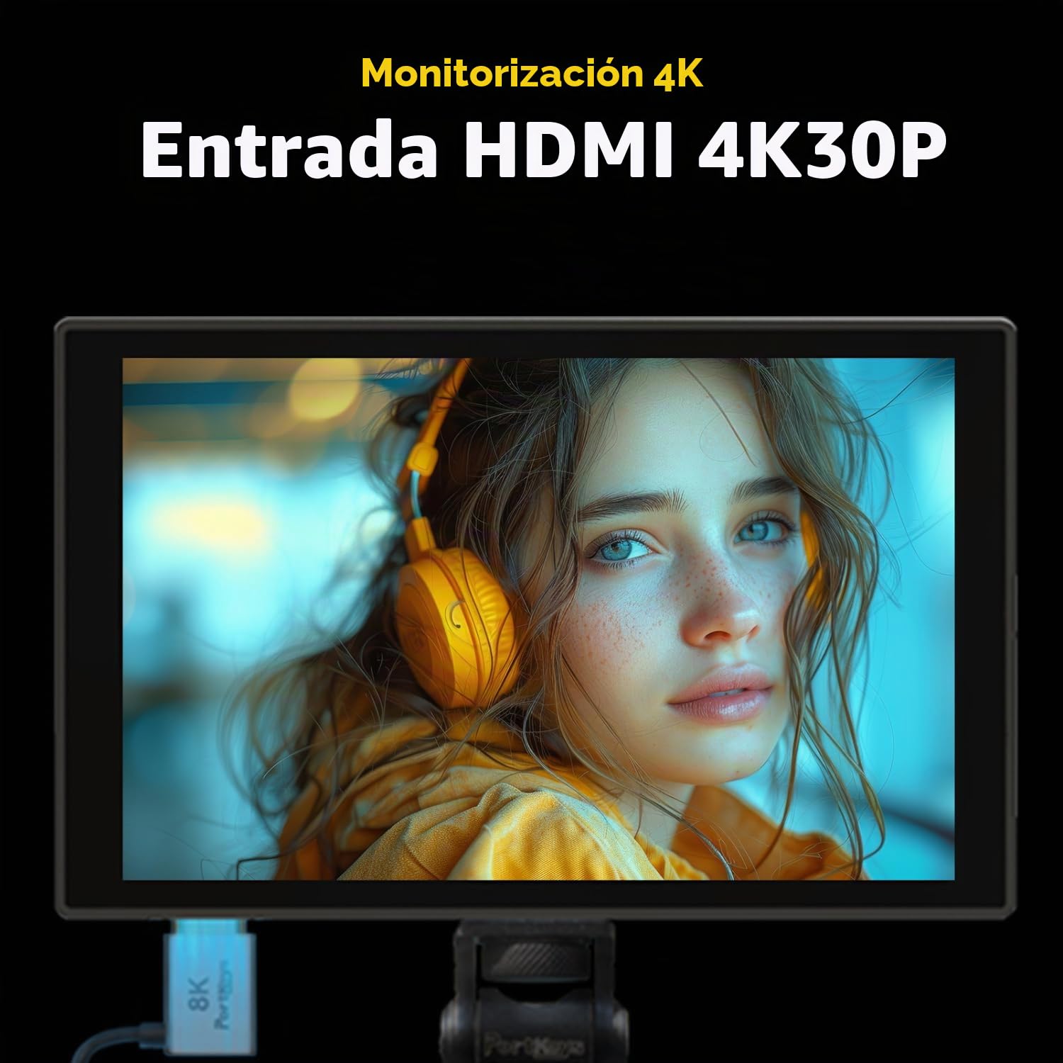 PortKeys HD7T Monitor de campo de cámara táctil de 7 pulgadas, 1000 nits, monitor de cámara DSLR, entrada y salida HDMI 4K, Full HD 1280 x 800 IPS, 3D lut, vídeo pico, asistencia de enfoque para