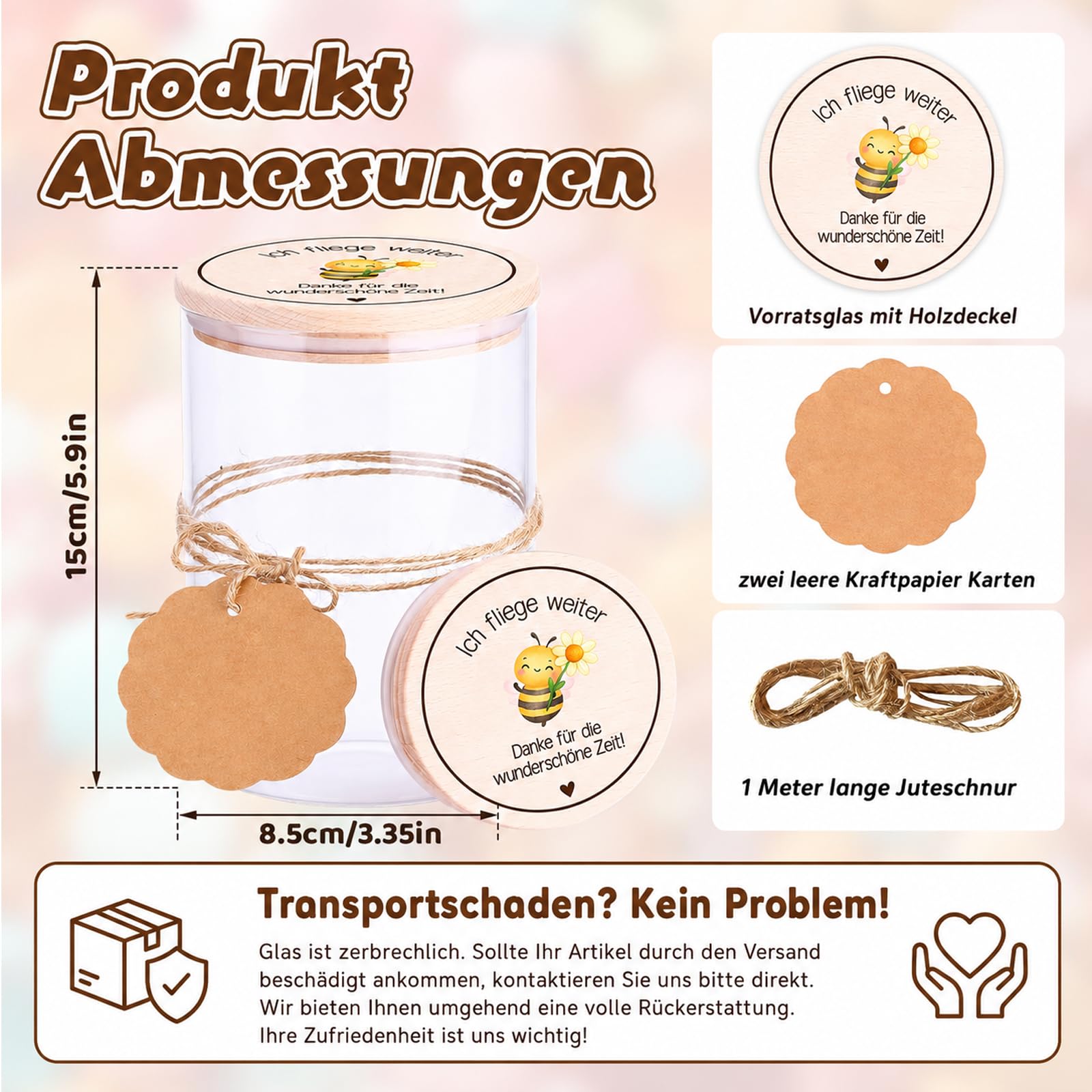 Abschiedsgeschenk Erzieherin, Vorratsglas mit Holzdeckel Biene Motiv, Geschenk Erzieherin, Bonbonglas Dankeschön Geschenk, Abschiedsgeschenk Lehrerin Tagesmutter Kita Schule