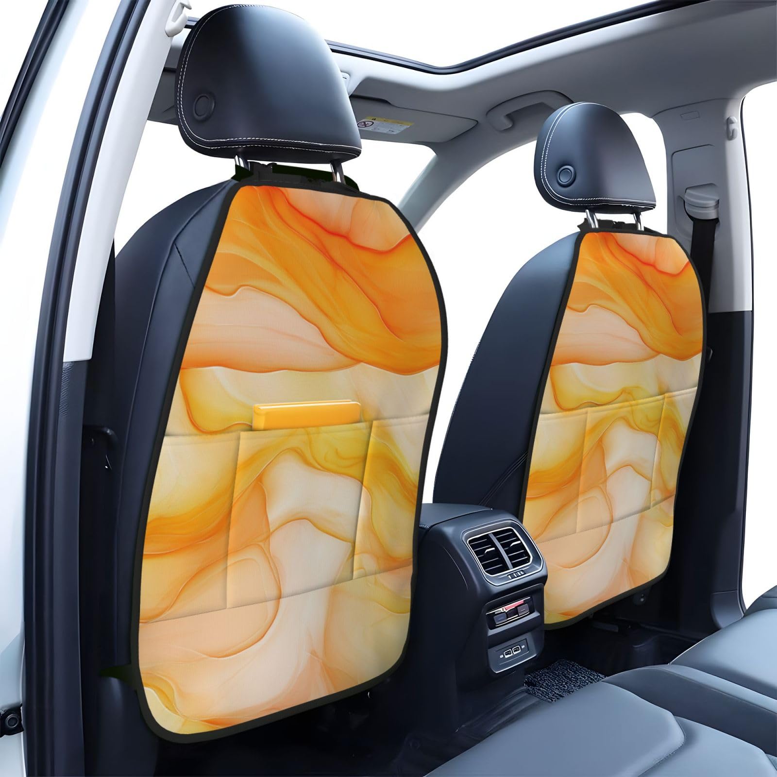 Watercolor Pastel Orange Yellow Color Car Seat Back Kick Protectors,2 Pack Kick Mats With Storage Pockets For Vehicles To Protect From Dirt Mud Scratches