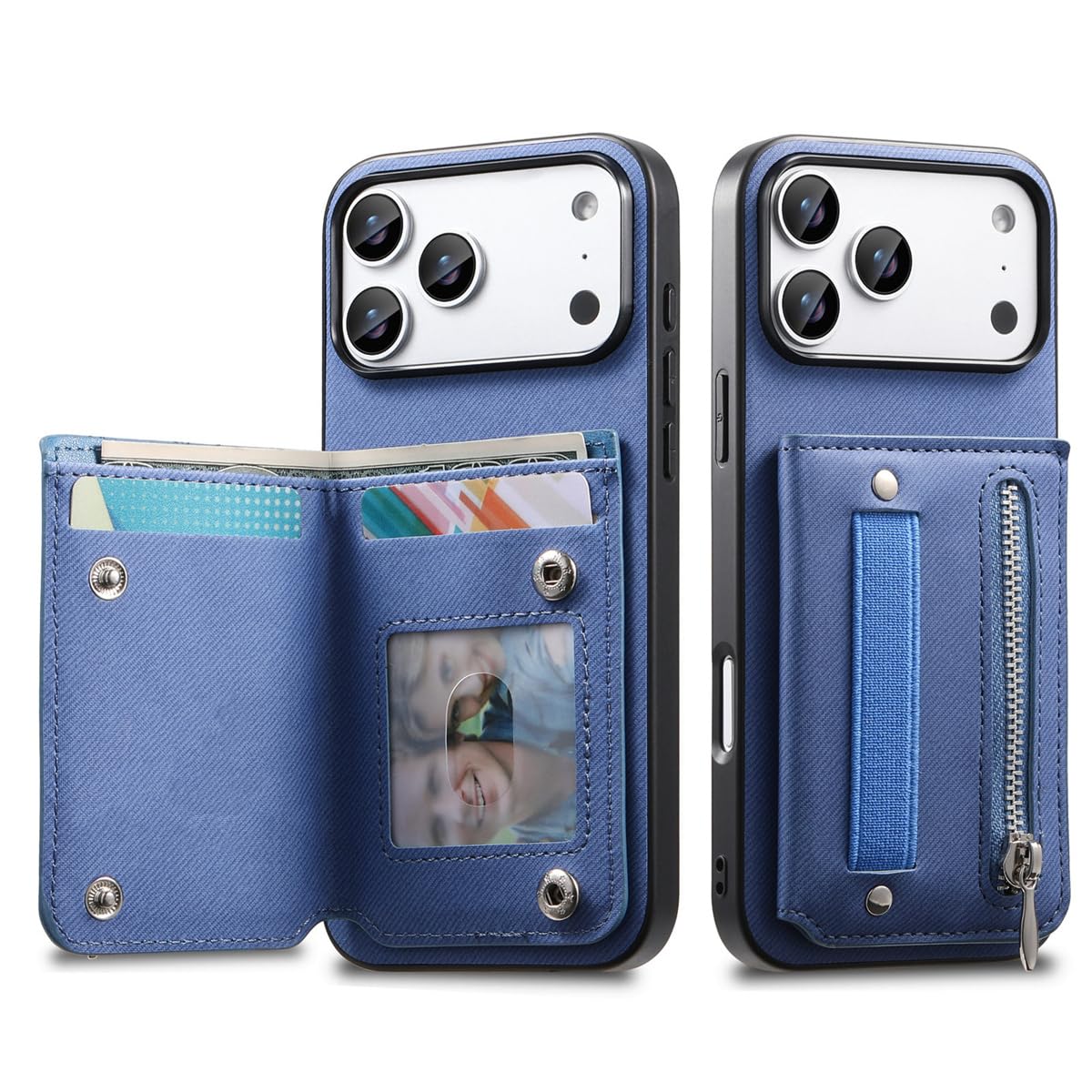 Custodia a portafoglio con cinturino da polso e porta carte per iPhone 14 Pro Max in pelle (per iPhone 14 Pro Max/blu)