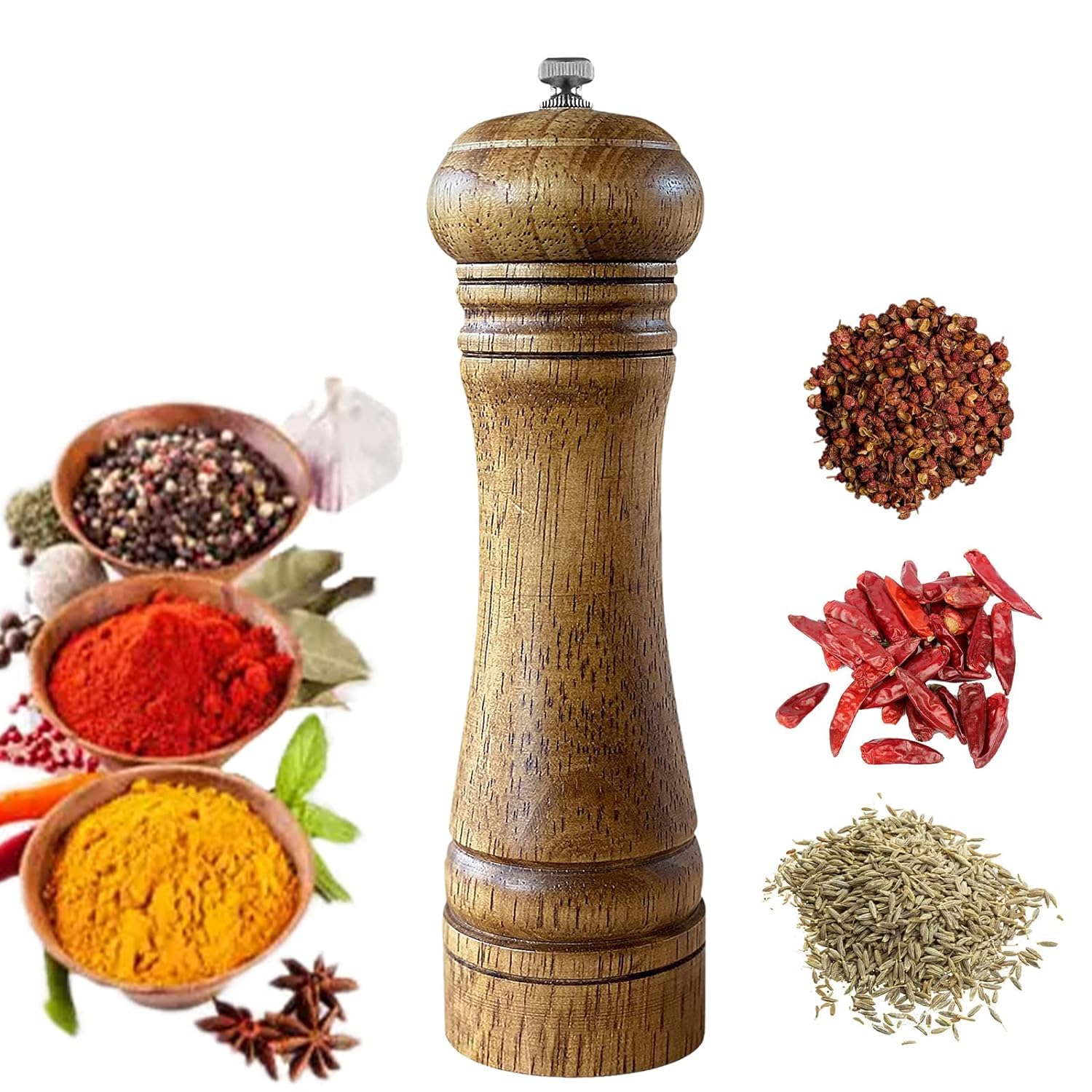 Kitchen Salt and Pepper Mill [Special for Lady], Solid Wood Pepper Mill with Strong Adjustable Ceramic Grinder 8 by Namasvi Kitchen-image-6
