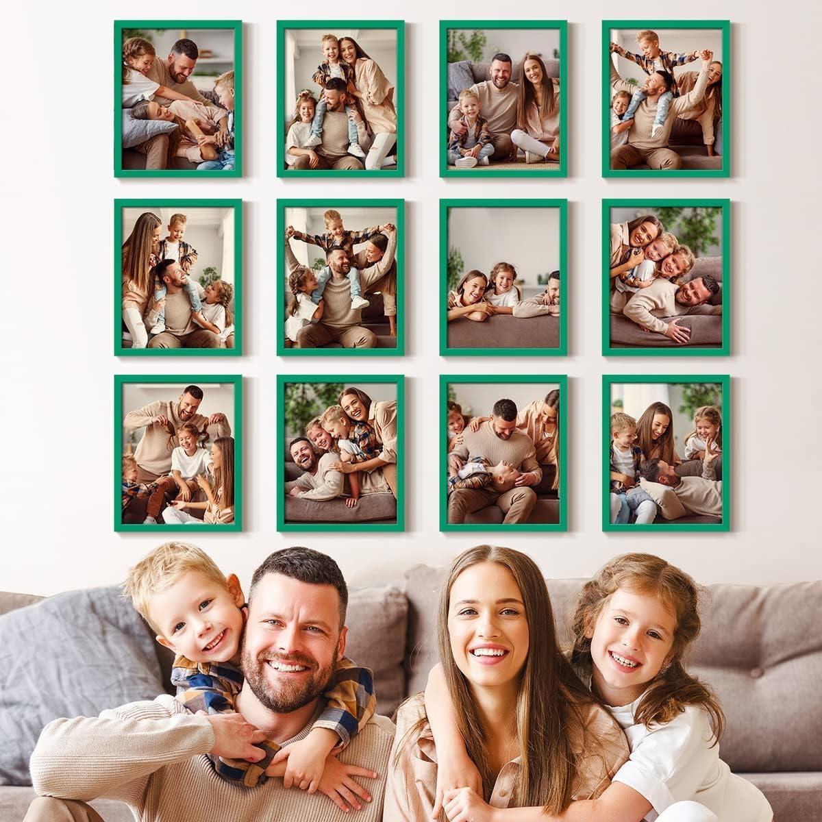 Renditions Gallery Set of 12, 8X10 Custom Photo Prints with Real Wood Picture Frames. Create Personalized Photos with Peel & Stick Photo Frames. Green Frame
