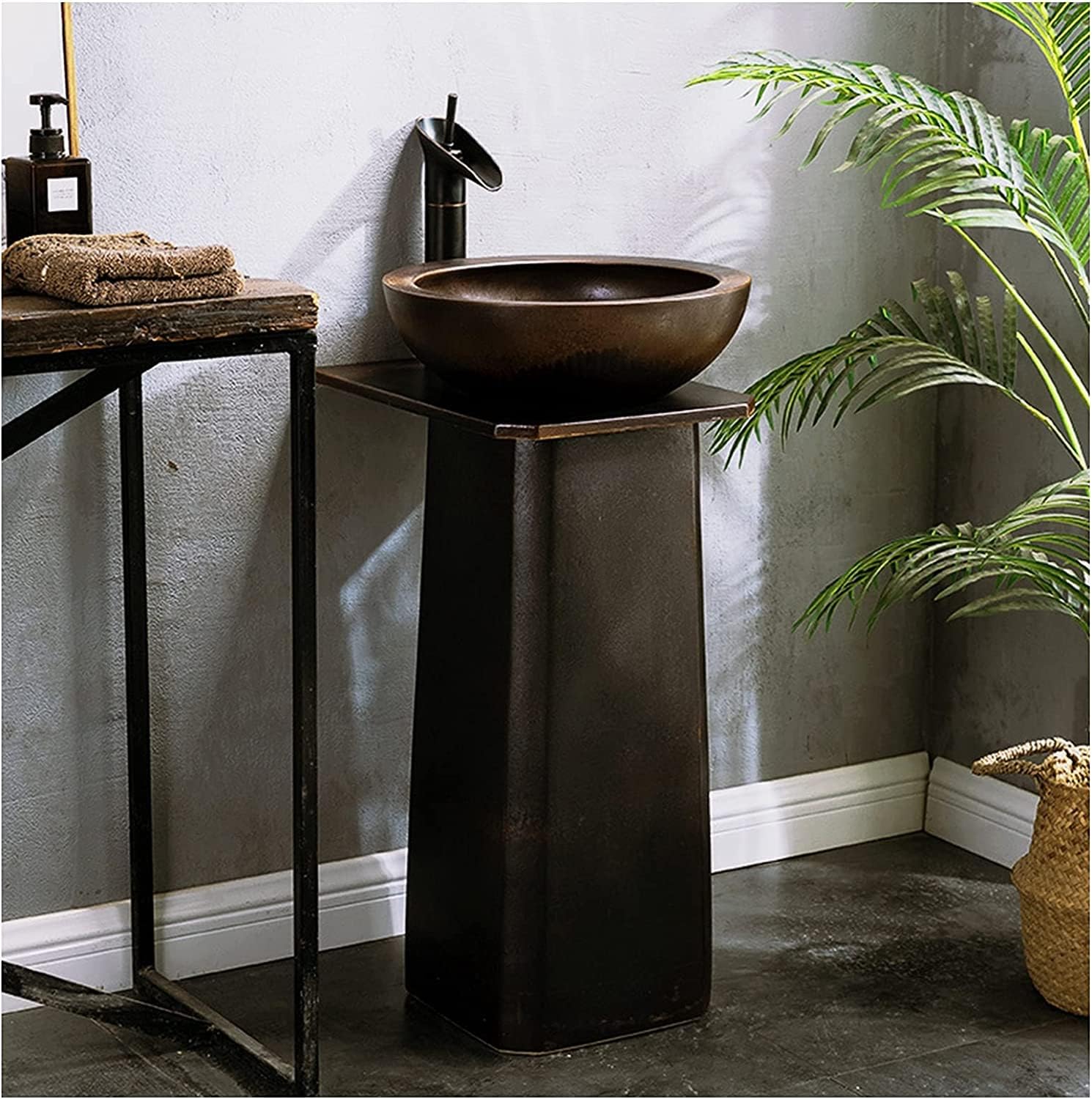 Art Bathroom Basin Sink with Full Pedestal Traditional Pedestal Sink Handmade Ceramic Bathroom Basin and Full Pedestal Basin Use 44 x 40 x 80cm (Color : E) (E) (L)