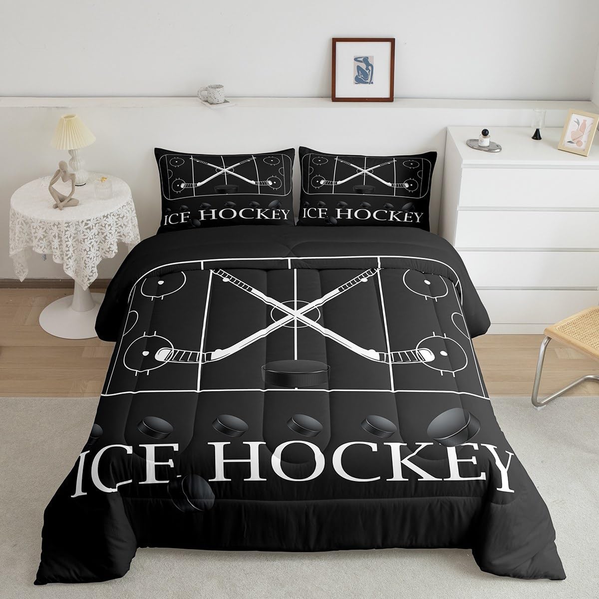 Soccer Comforter Set Queen Size,Boys Ball Sports Games Themed Court Bedding Set for Women Adult,3D Football Trophy Printed White Field Luxury Bed Duvet Insert, 2 Pillowcases