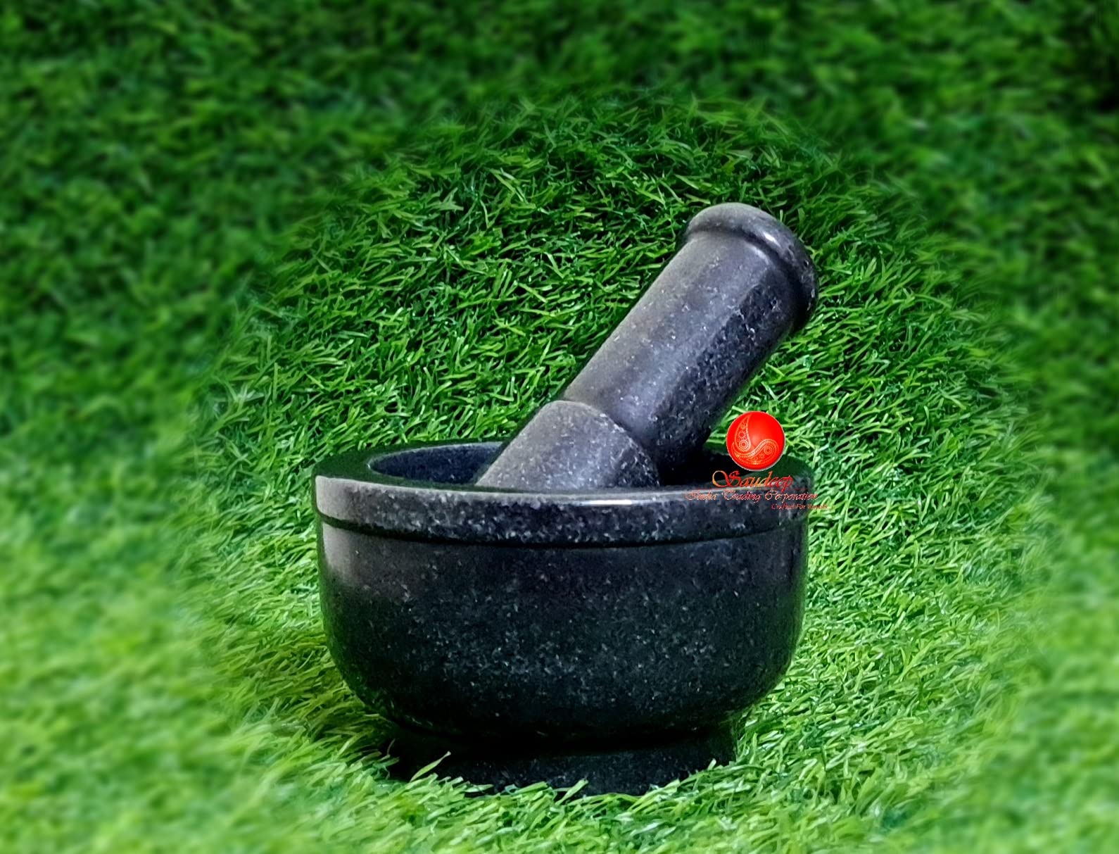 SAUDEEP INDIA Marble Granite Imam Dasta, Mortar and Pestle Set, Ohkli Musal, Kharal Or Khalbatta Or Mixer and Grinder Set for Kitchen Export Quality 4X3 Inch