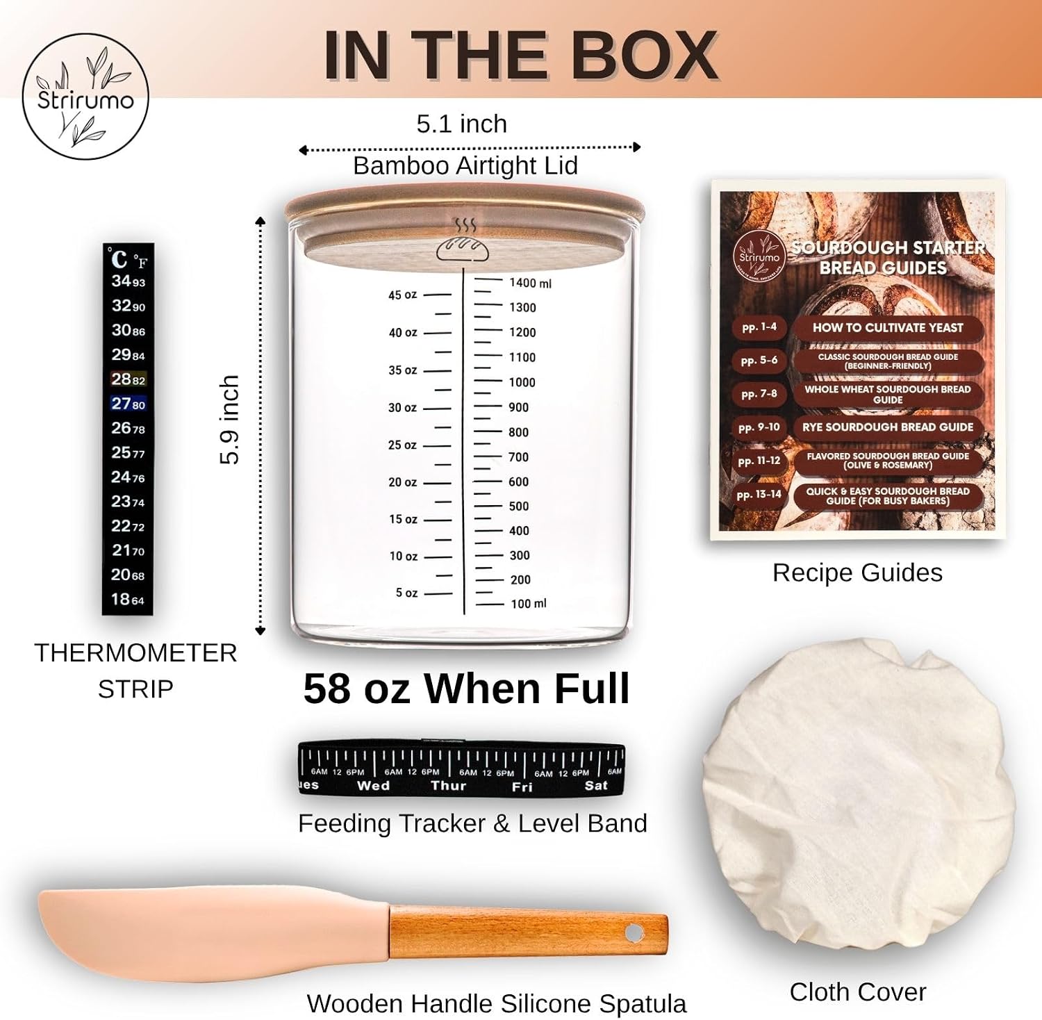 58oz Sourdough Starter Jar Kit – Large Glass Fermentation Jar with Feeding Tracker, Sourdough Starter Recipe Guide, and Essential Bread Baking Tools for Homemade Sourdough image 2