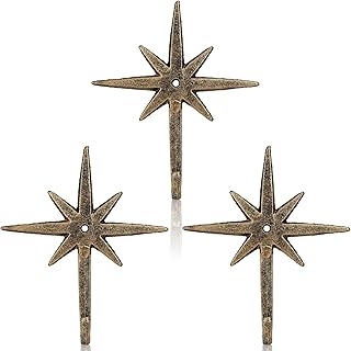 3 Pcs Cast Iron 8 Pointed Atomic Starburst Cute Wall Hooks Mid Century S...
