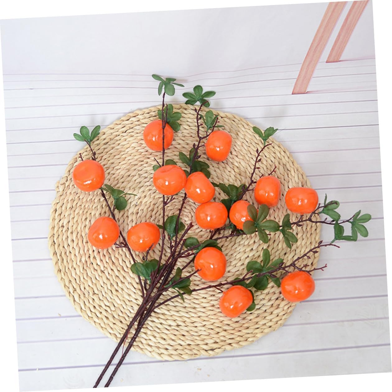 Lifelike Artificial Orange Branches 7 Heads, Vivid Simulation Fruit Model Table Centerpiece Decor for Home Living Room New Year Party Decoration