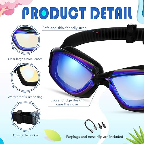 Miniatura 3 de Paquete de 8 gafas de natación para niños de 6 a 14 años, antiniebla, UV, para piscina de agua, sin fugas, para niños, niñas, adolescentes