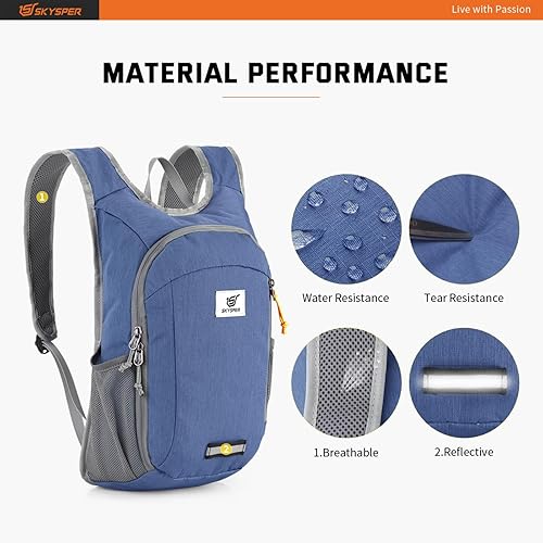 Miniatura 4 de SKYSPER Mochila pequeña de senderismo de 10 litros, mochila de viaje ligera y plegable para mujeres y hombres, Azul real, Compacto