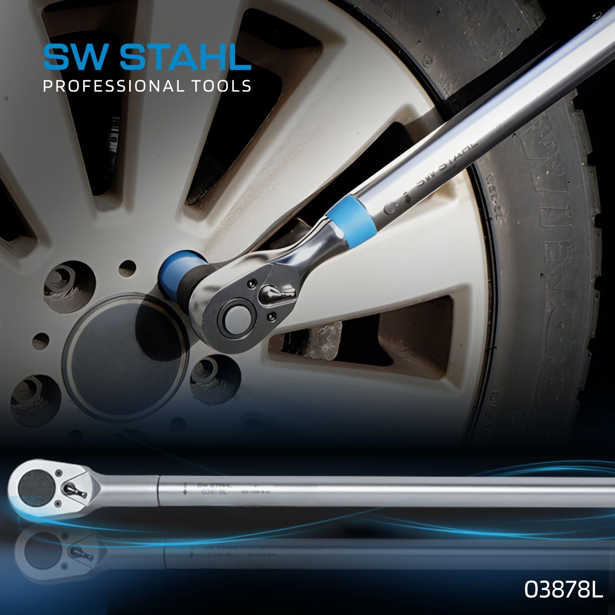 SW-Stahl 03878L Drehmomentschlüssel 1 Zoll, 200-1000 Nm Profi Ratsche | Für LKW, Traktor & PKW - 25 mm Antrieb - Umschaltknarre aus Chrom-Vanadium-Stahl - Präzise Radschrauben Montage