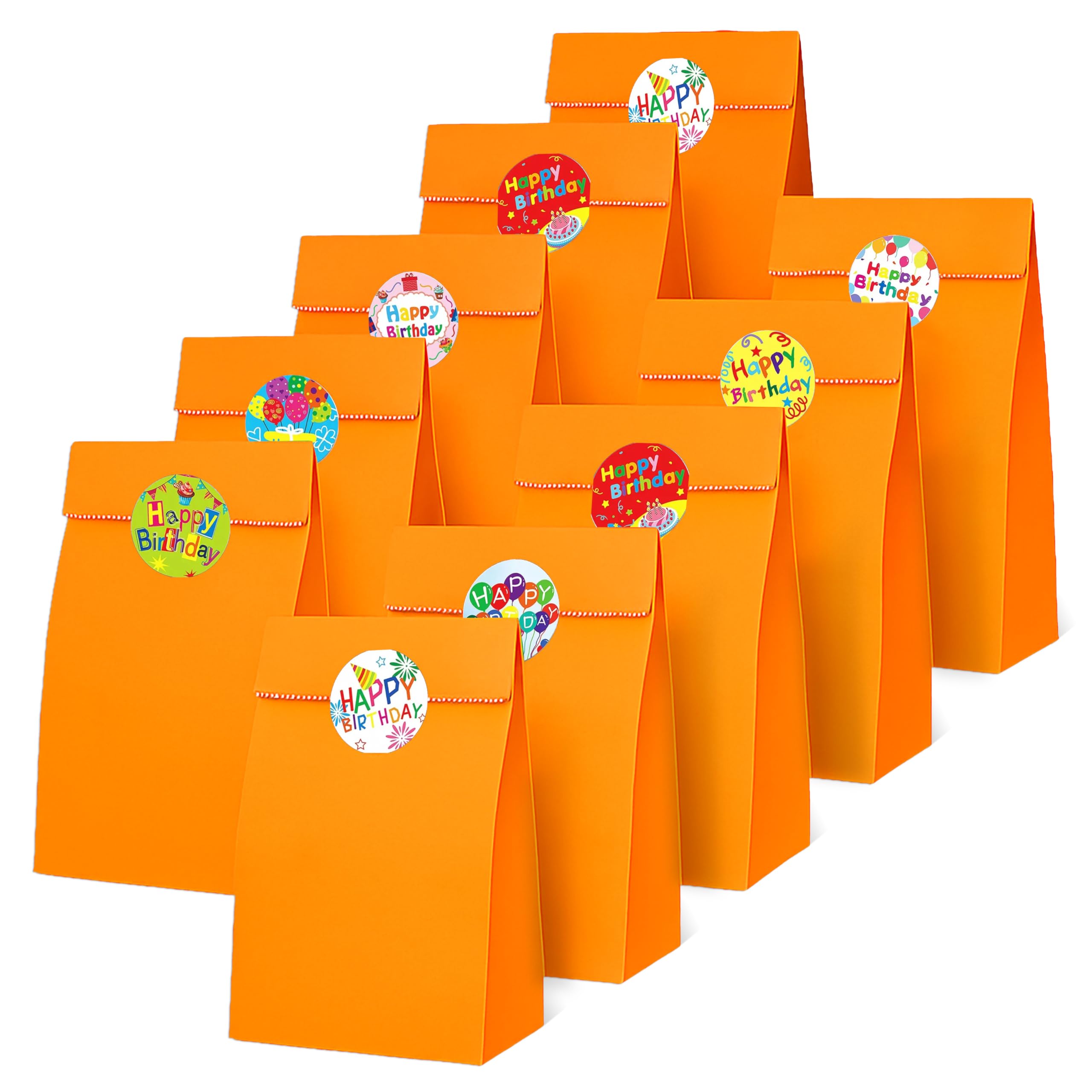 Thepaperbagstore 50 Orange Paper Party Bags with Happy Birthday Stickers