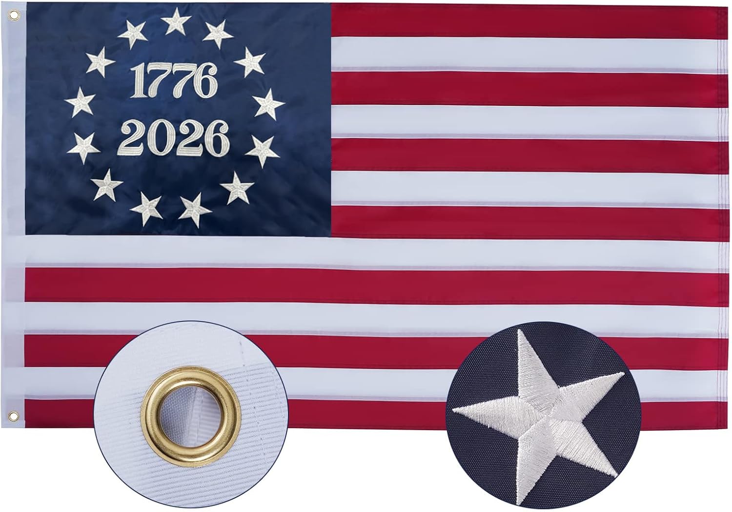 SYII 250 Anniversary USA Flag 3x5 FT, Embroidered Heavy Duty 1776-2026 American Flag, USA 250 Patriotic Merchandise, with 2 Brass Grommets
