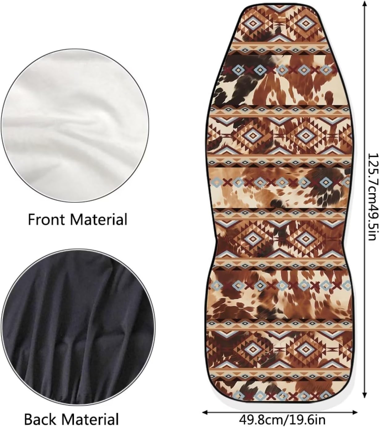 Aztec Tribal Car Seat Cover, Cow Print Stretchy Car Seat Protector Cover for Women, Comfortable 2 Piece Car Seat Covers Native Universal Fit for Most Vehicle Cars, Brown